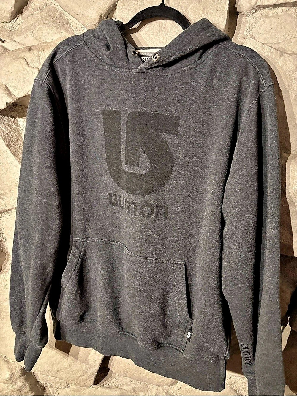 Burton Logo Pullover Fleece Hoodie Men's Gray Large